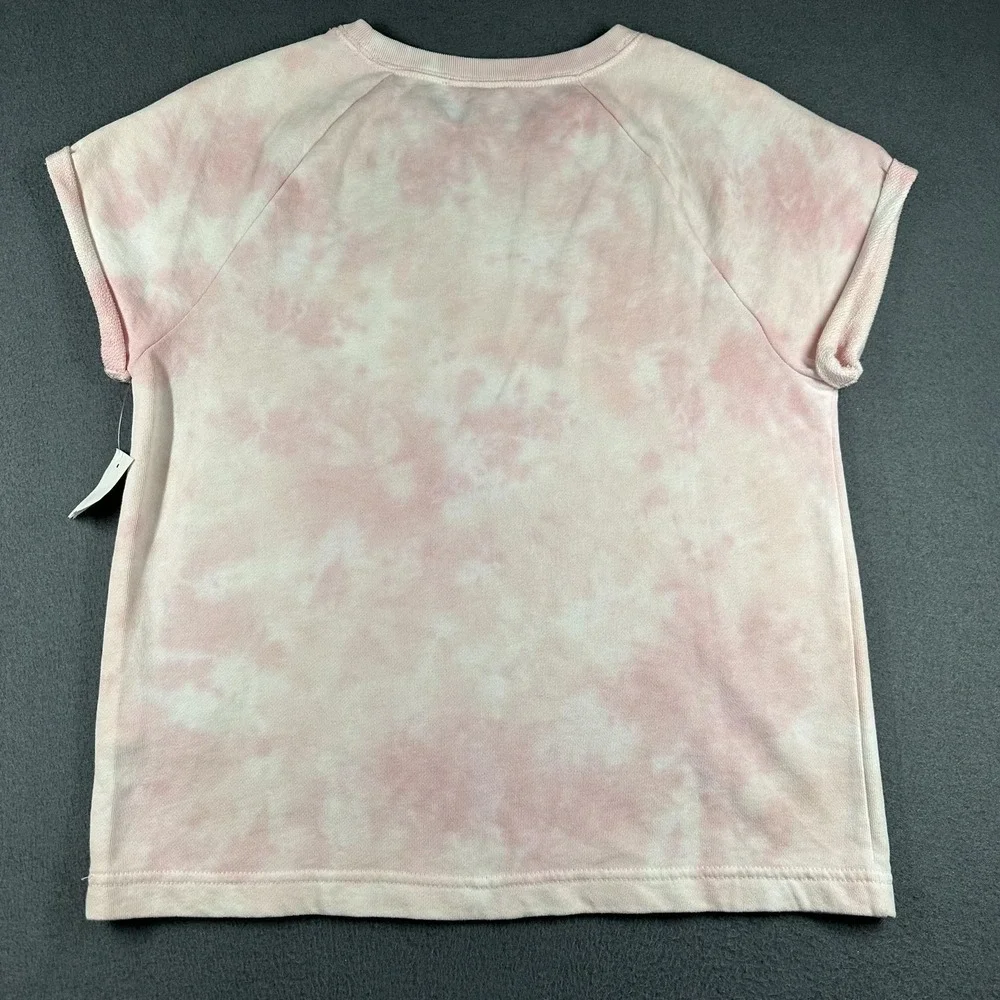 Gap Shirt Womens Small Pink Tie Dye Terry Raglan Short Sleeve GAP Logo Hibiscus - Picture 14 of 14